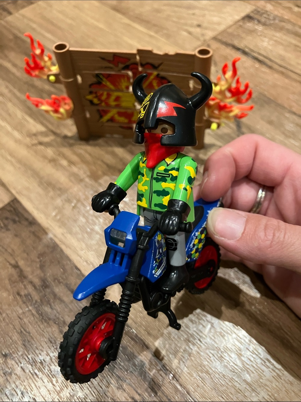 Playmobil Dirt Bike Playset with Flame Barrier and Rider